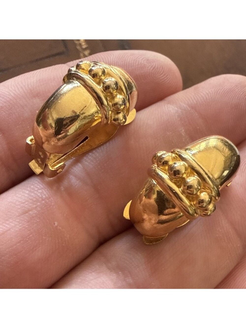 Vintage St John Gold Plated Chunky Huggie Half Hoop Earrings Clip On
